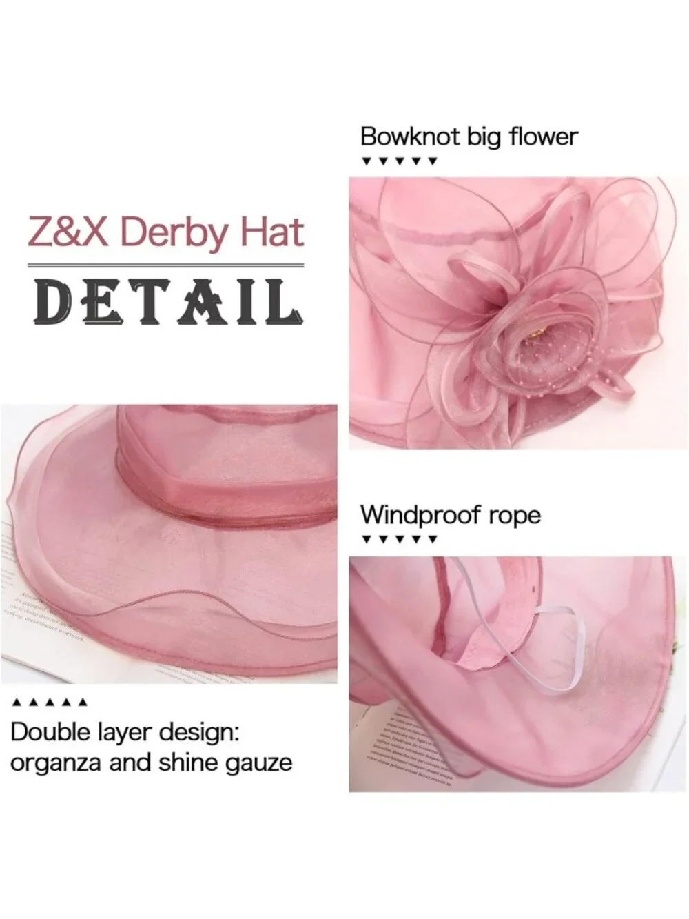 Elegant Organza Wedding Fascinator Tea Party Derby Hat - Flower Wide Brim Sun